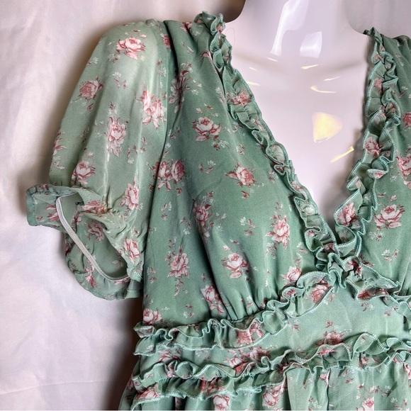 Trixxi Mint Green Floral Romper XL NWT Ruffle Babydoll Cottagecore Fairycore - Picture 4 of 13